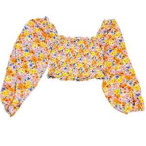 Forever 21 Floral Smocked Long Sleeve Crop Top Size XS